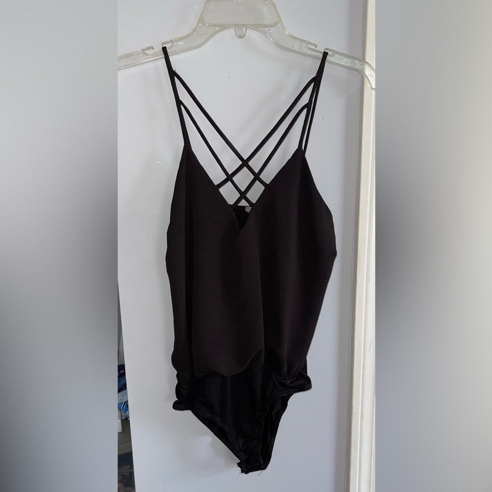 Charlotte Russe Black Strappy Front Bodysuit